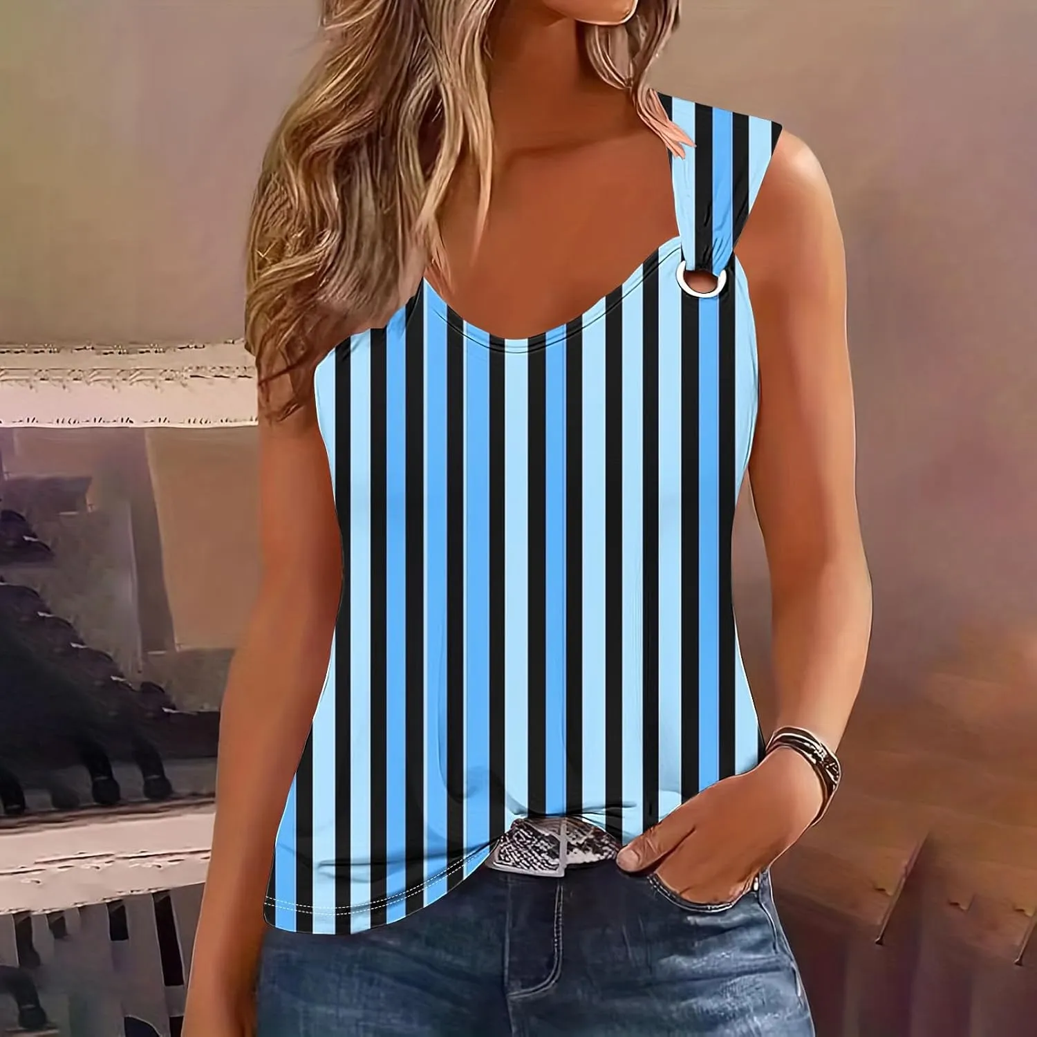 Tank Top for Women Vacation 2025 Printed V Neck Sleeveless Loose Camisole Tops Summer Casual Beach Cute Comfy Tank