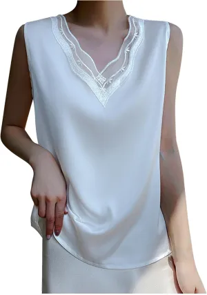 Tank Tops for Women Summer Casual Lace V Neck Solid Color Sexy Sleeveless Shirts Beach Vacation 2025 Tunics Tees