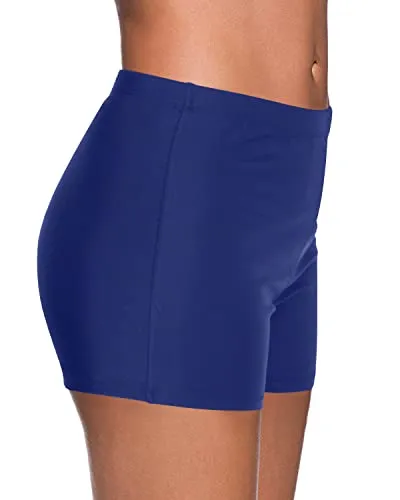 Tankini Bottoms Built-In Board Shorts For Women-Blue