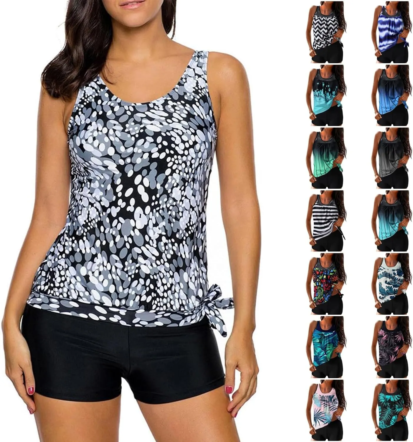 Tankini Swimsuits for Women Modest 2 Piece Bathing Suits High Waisted Tummy Control Swimwear Tank Top with Shorts