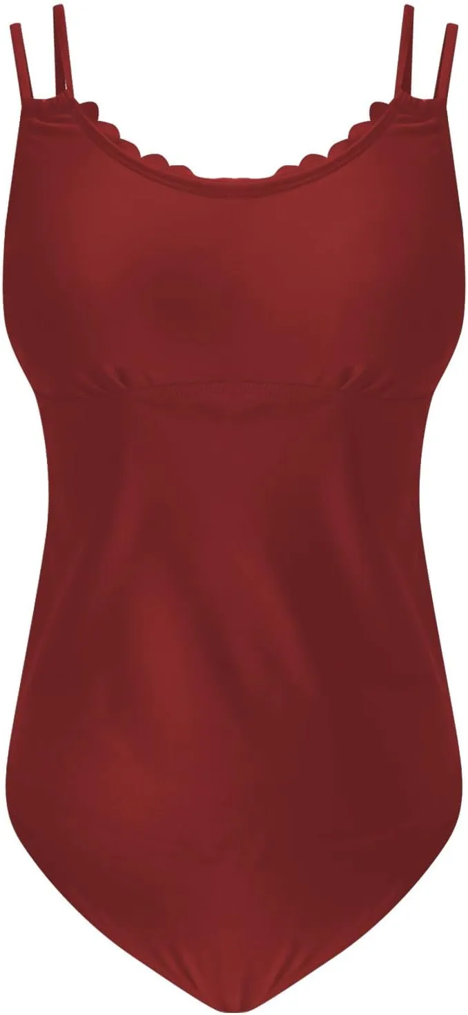 Tankini Swimsuits for Women Scallop Trim Bathing Suit High Waisted Tummy Control 2 Piece Swimsuit Swim Top and Bottom