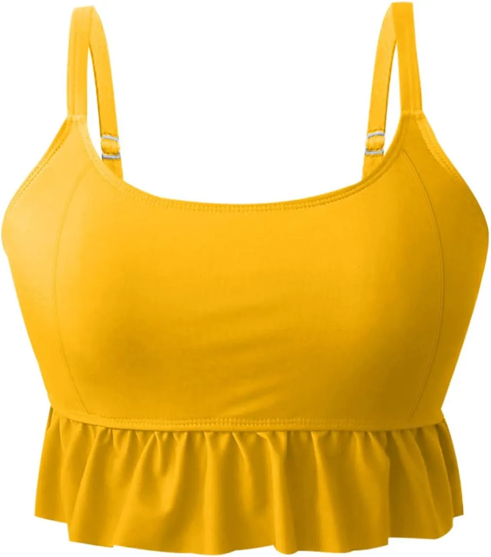 Tankini Swimsuits for Women Two Piece Tummy Control Bathing Suits Ruffle Hem Crop Top and High Waisted Bottom