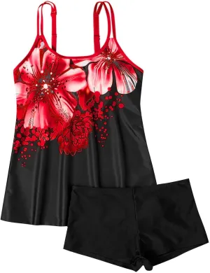 Tankini Swimsuits for Women with Shorts,Tummy Control Bathing Suit for Women Plus Size Modest Swim Tops Swimwear