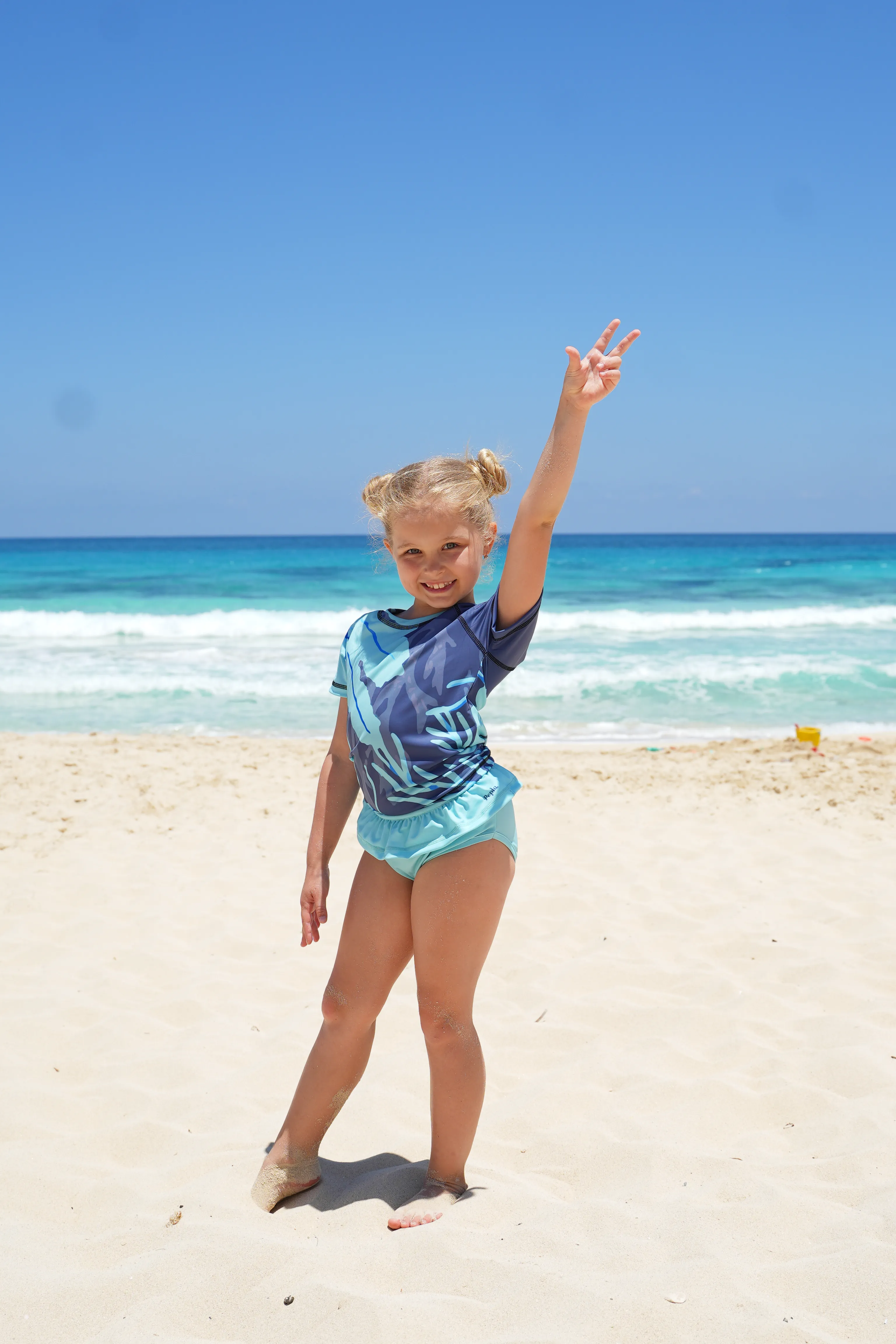 Teal Leaf Girl's Rashguard Set