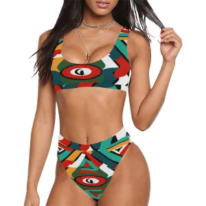 TEMBE ART MAROON Sport Top & High-Waisted Bikini Swimsuit