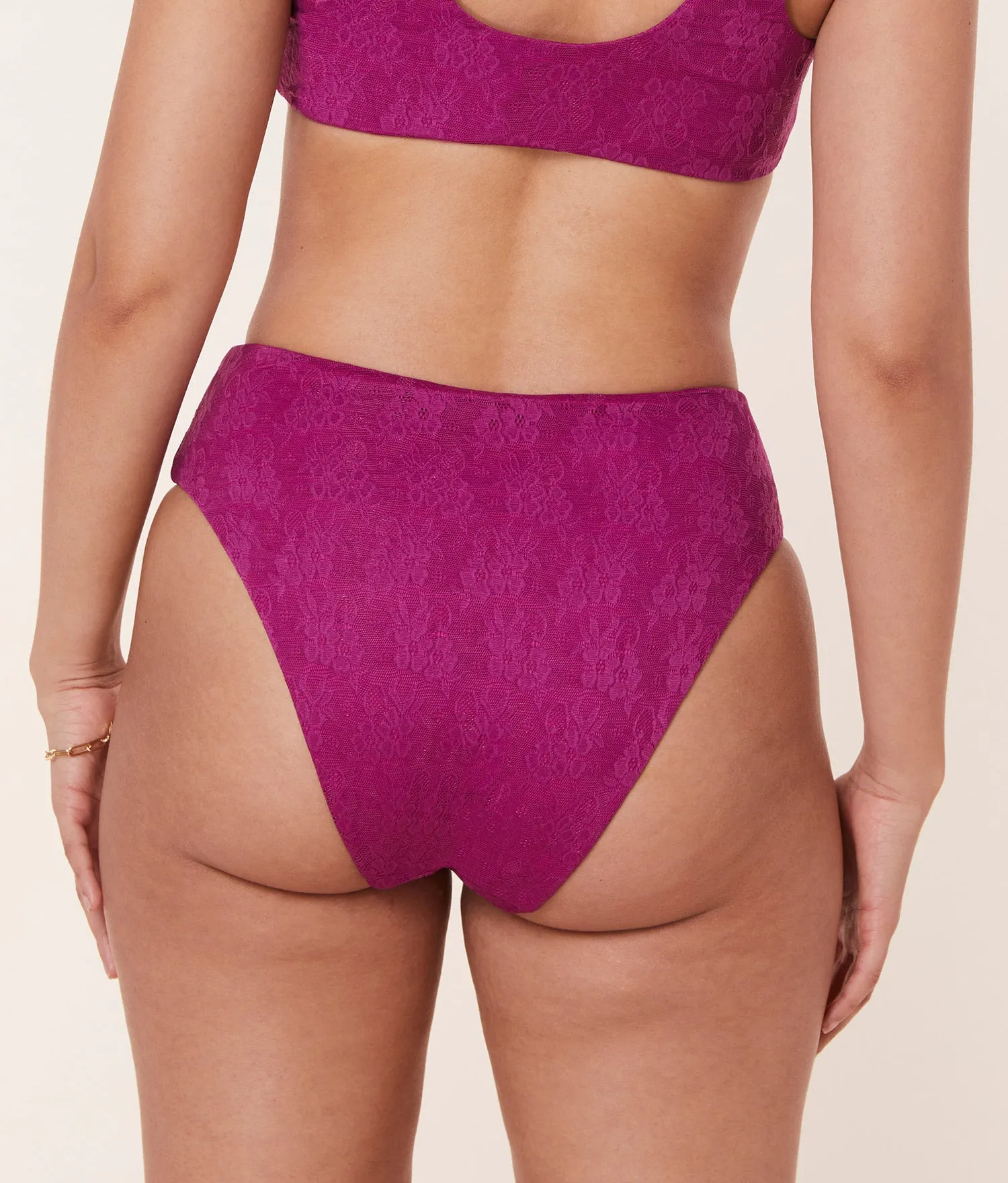 The 90s High Waist Bikini Bottom - Floral Lace - Aurora