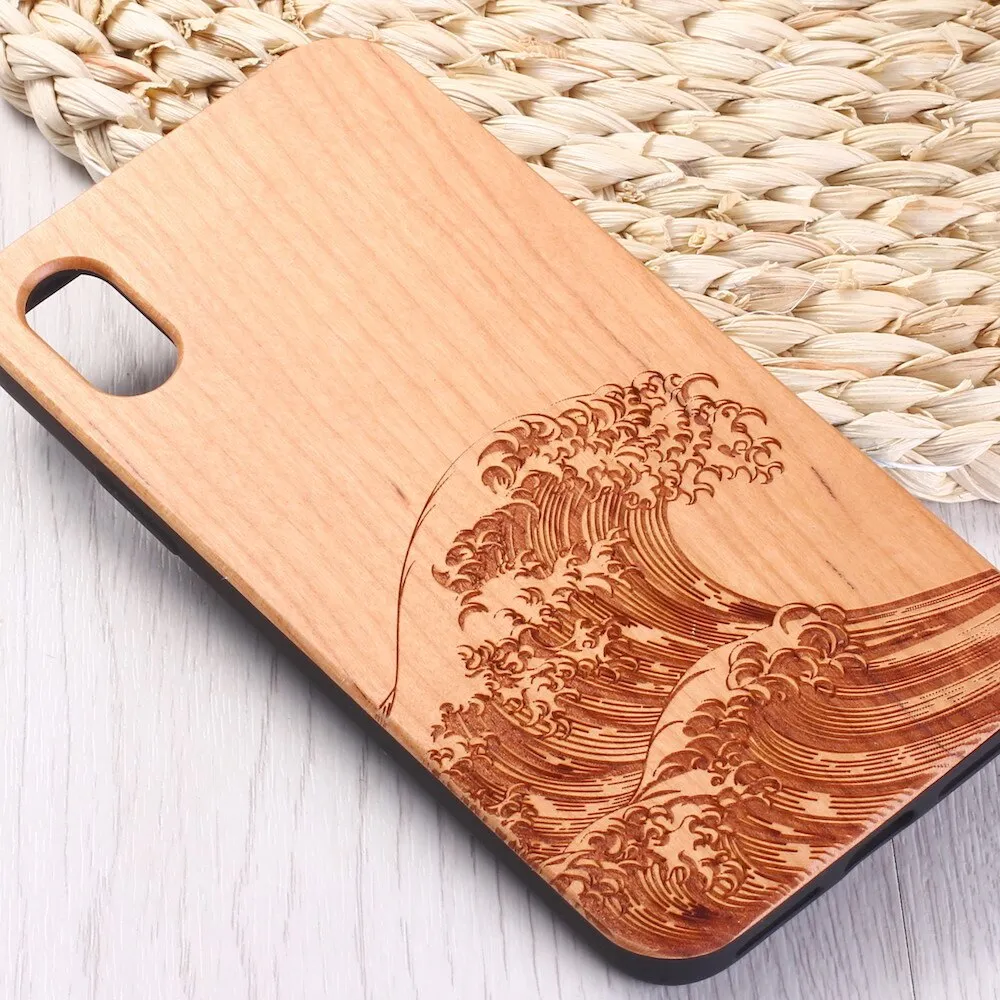 The Great Wave Engraved Wood Texture  iPhone 14 13 12 11 Phone Case