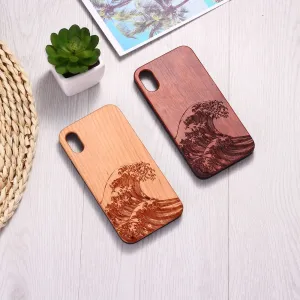 The Great Wave Engraved Wood Texture  iPhone 14 13 12 11 Phone Case