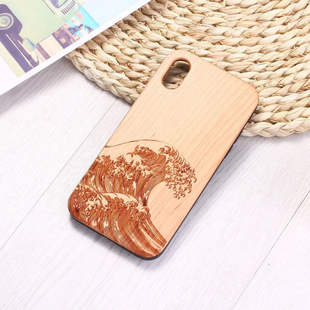 The Great Wave Engraved Wood Texture  iPhone 14 13 12 11 Phone Case