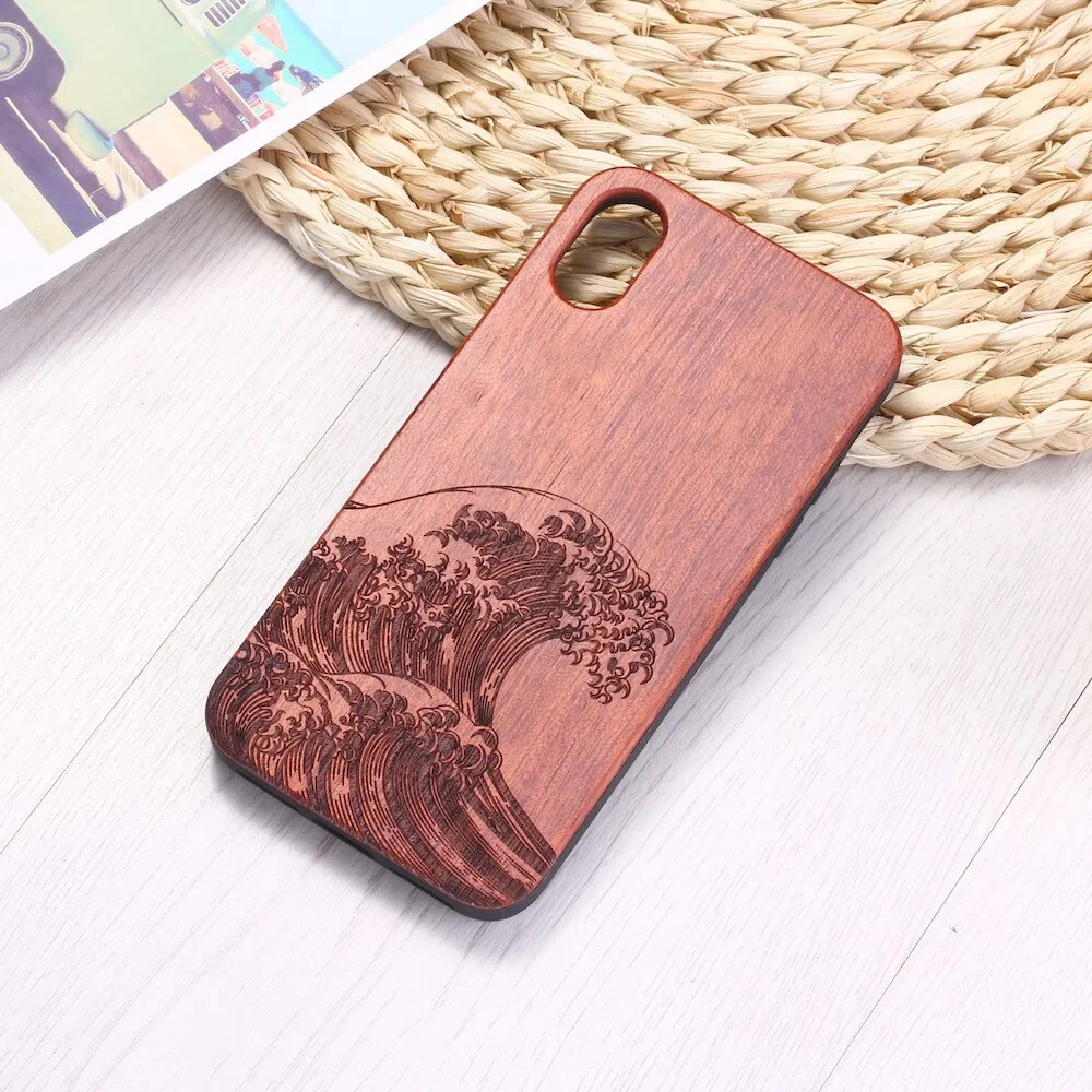 The Great Wave Engraved Wood Texture  iPhone 14 13 12 11 Phone Case