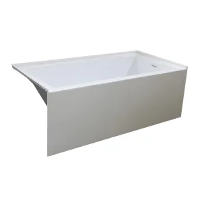 Three Wall Alcove Bath Tub 60"L x 32"W x 22"H, Acrylic, Glossy, Rectangular, Right Hand Drain, 55 Gallons