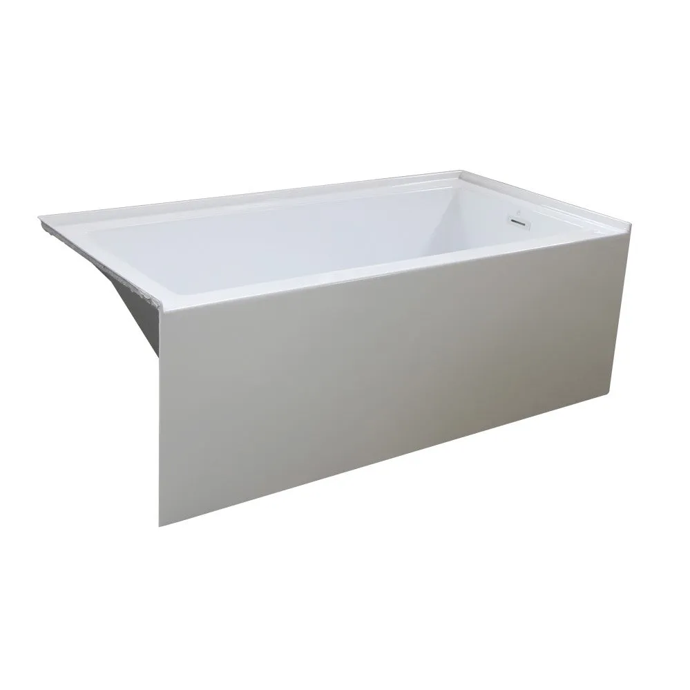 Three Wall Alcove Bath Tub 60"L x 32"W x 22"H, Acrylic, Glossy, Rectangular, Right Hand Drain, 55 Gallons