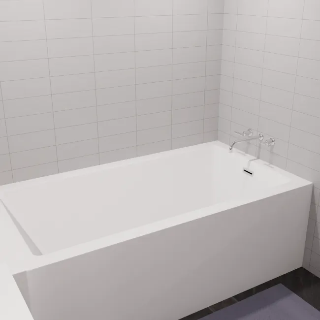 Three Wall Alcove Bath Tub 60"L x 32"W x 22"H, Acrylic, Glossy, Rectangular, Right Hand Drain, 55 Gallons