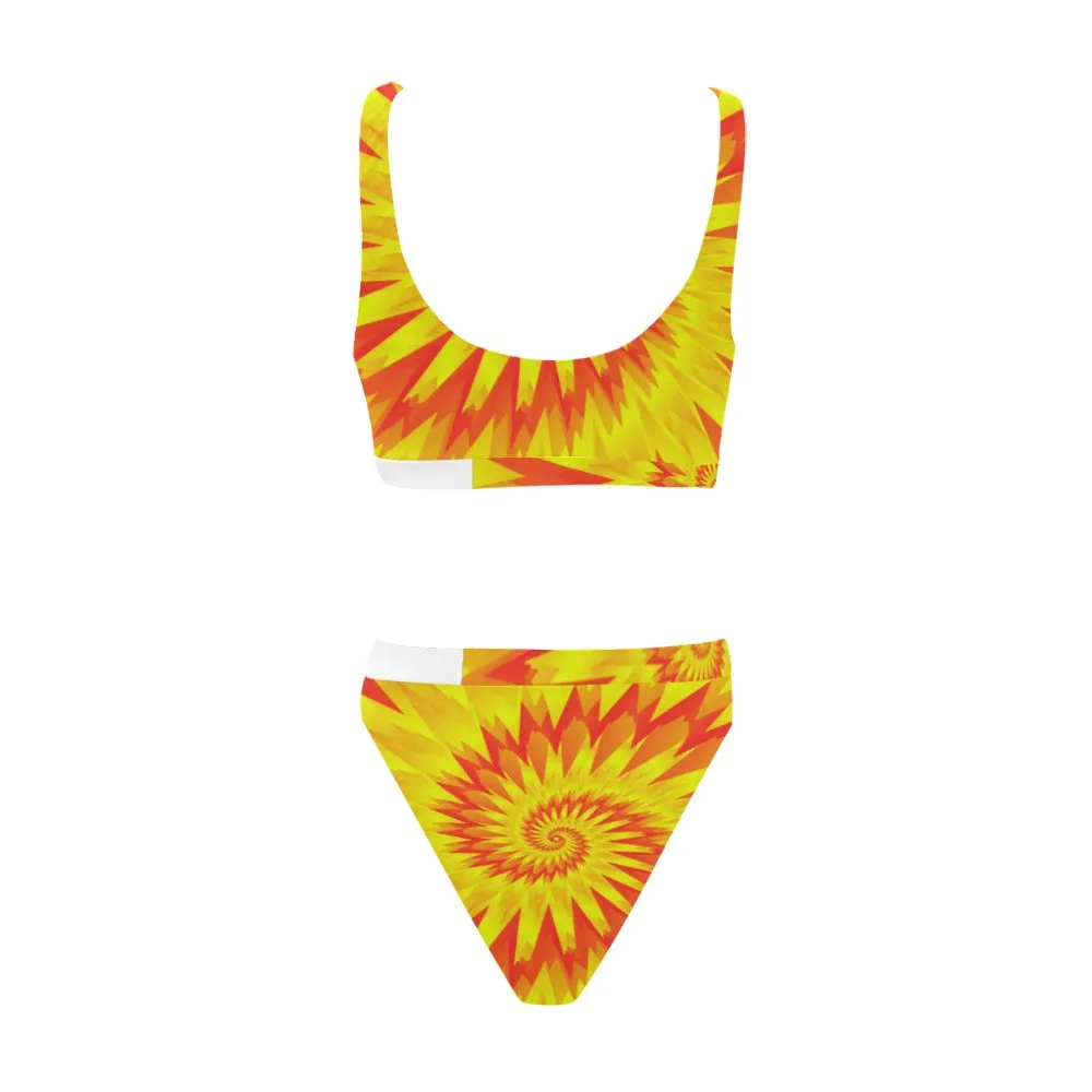 Tie Dye Sport Top & High-Waisted Bikini Swimsuit (Model S07)