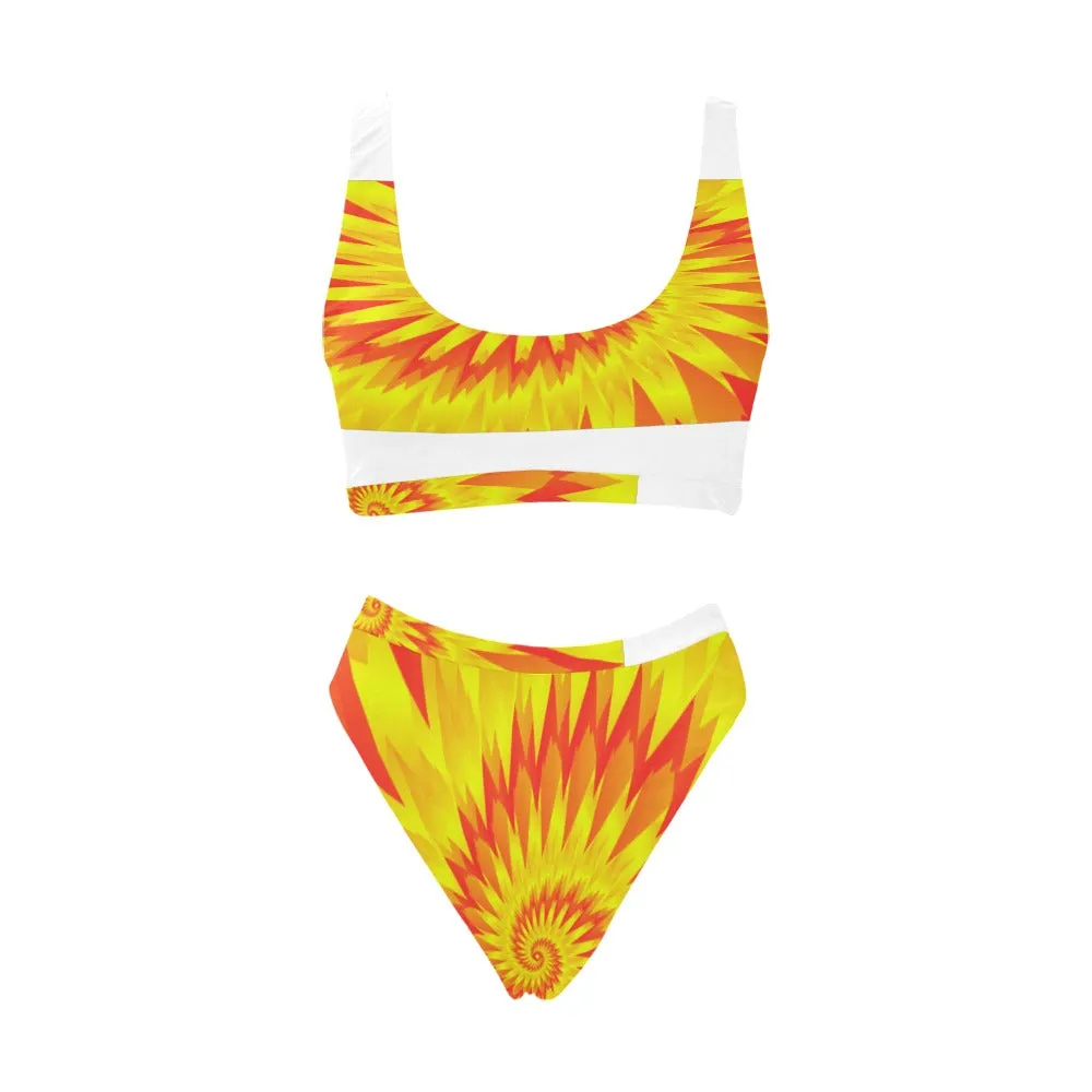 Tie Dye Sport Top & High-Waisted Bikini Swimsuit (Model S07)