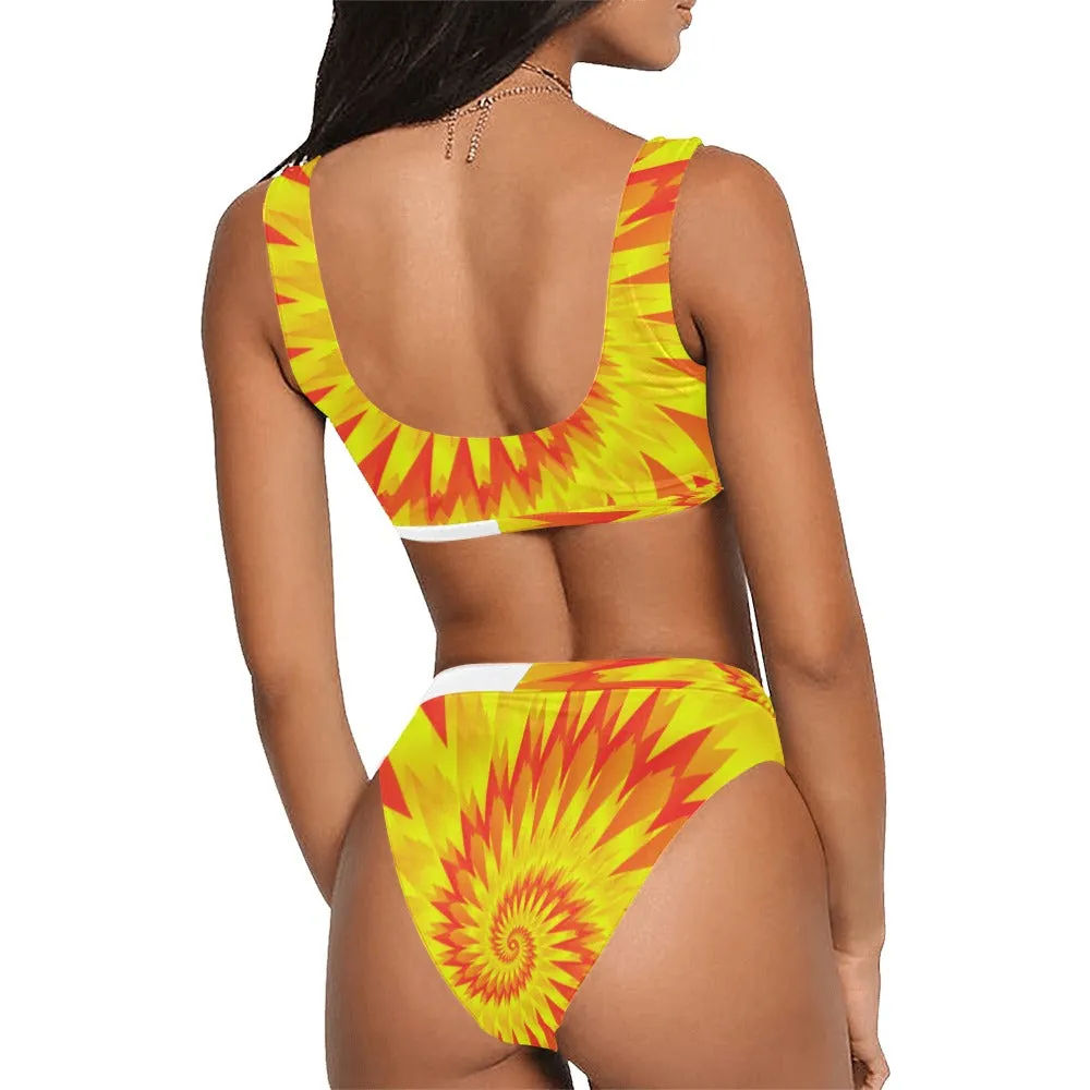 Tie Dye Sport Top & High-Waisted Bikini Swimsuit (Model S07)