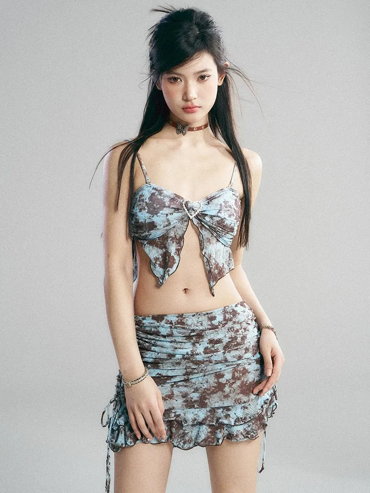 Tie-Front Floral Ruched Skirted Bikini Set