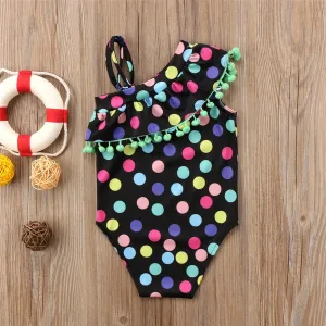 Toddler Girls Polka Dot One Shoulder One Piece Swimwear