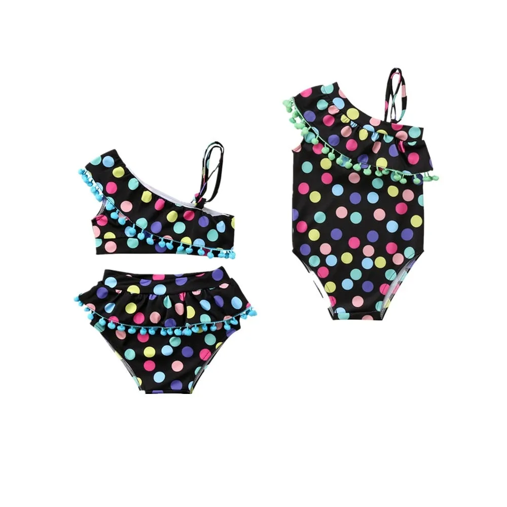 Toddler Girls Polka Dot One Shoulder One Piece Swimwear