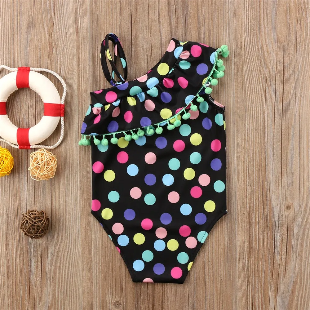 Toddler Girls Polka Dot One Shoulder One Piece Swimwear