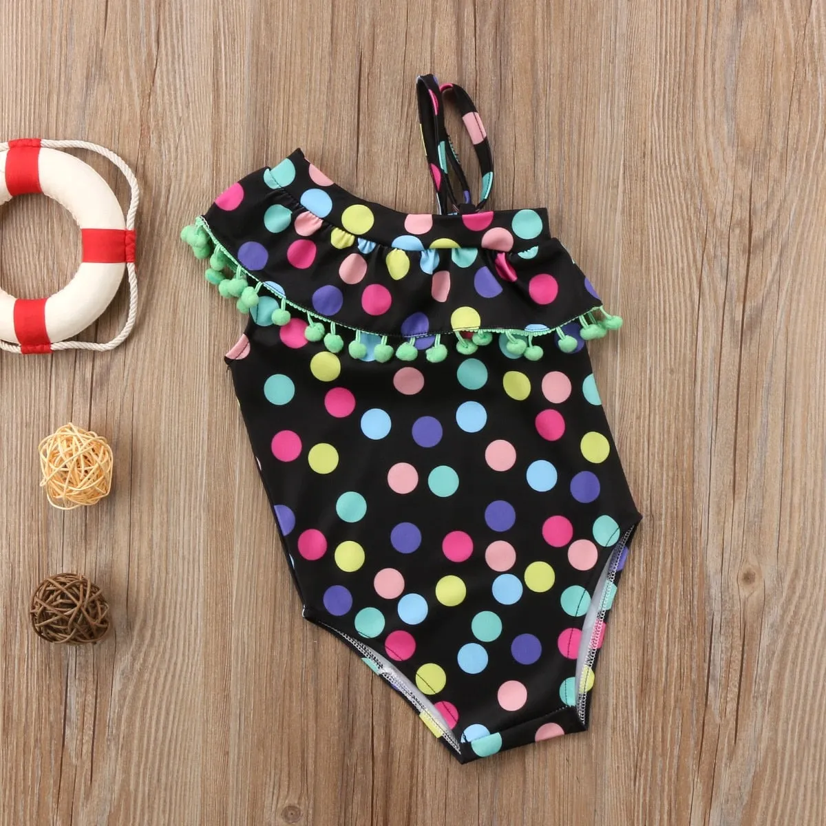 Toddler Girls Polka Dot One Shoulder One Piece Swimwear
