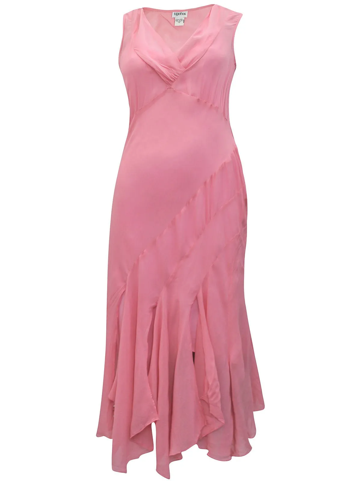 Together Pink Plus Size Sleeveless Asymmetric Ruffle Dress