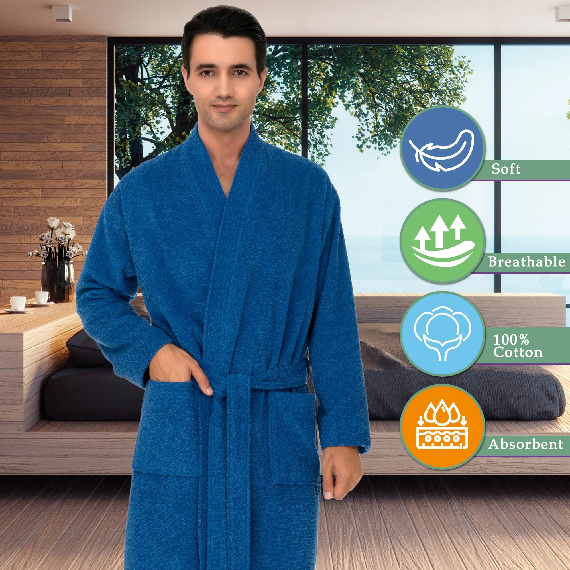 TowelSelections Mens Robe, 100% Cotton Terry Cloth Bathrobe, Spa Bath Robes for Men