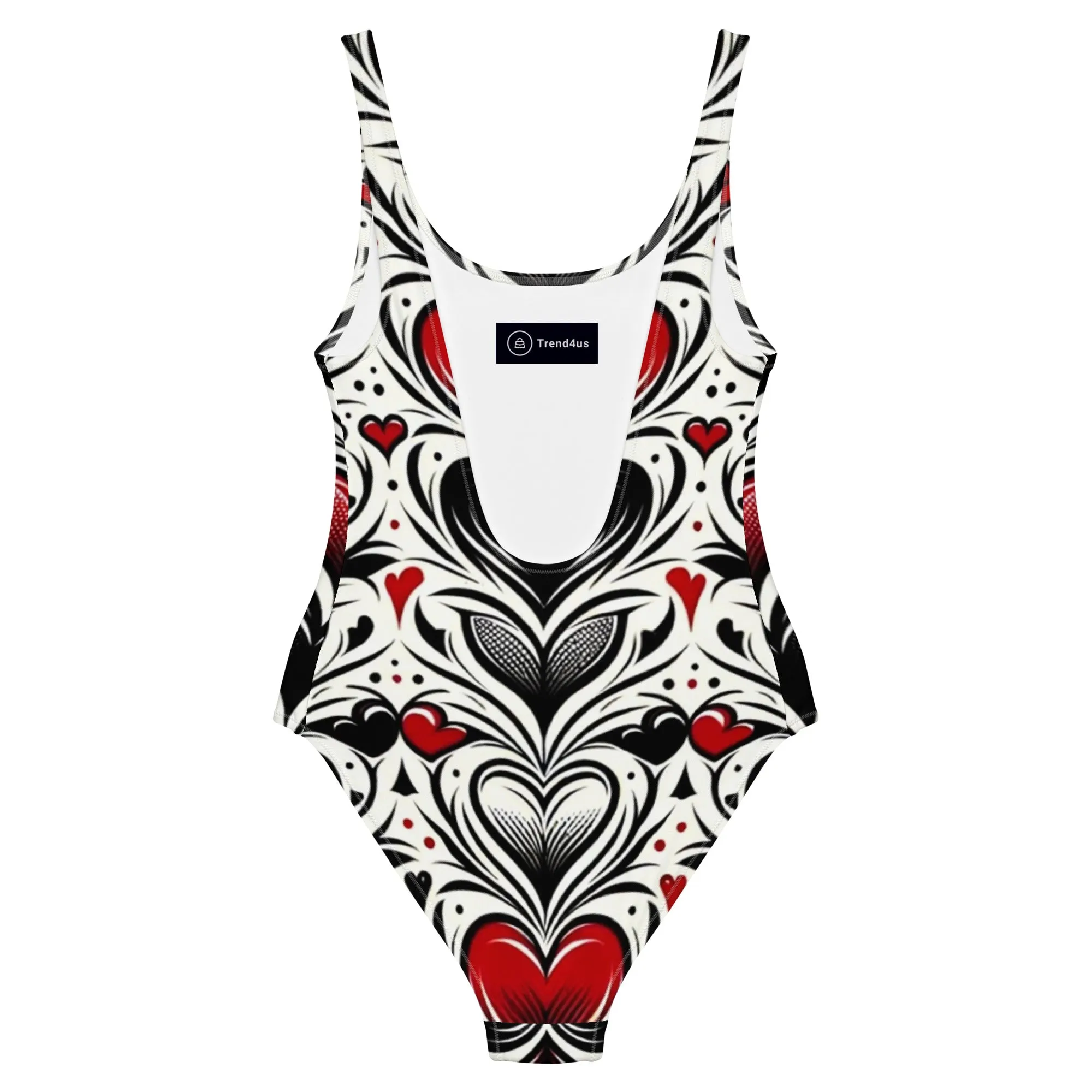 Trend4us Black Red Heart One-Piece Swimsuit