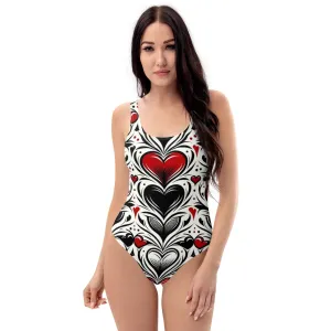 Trend4us Black Red Heart One-Piece Swimsuit