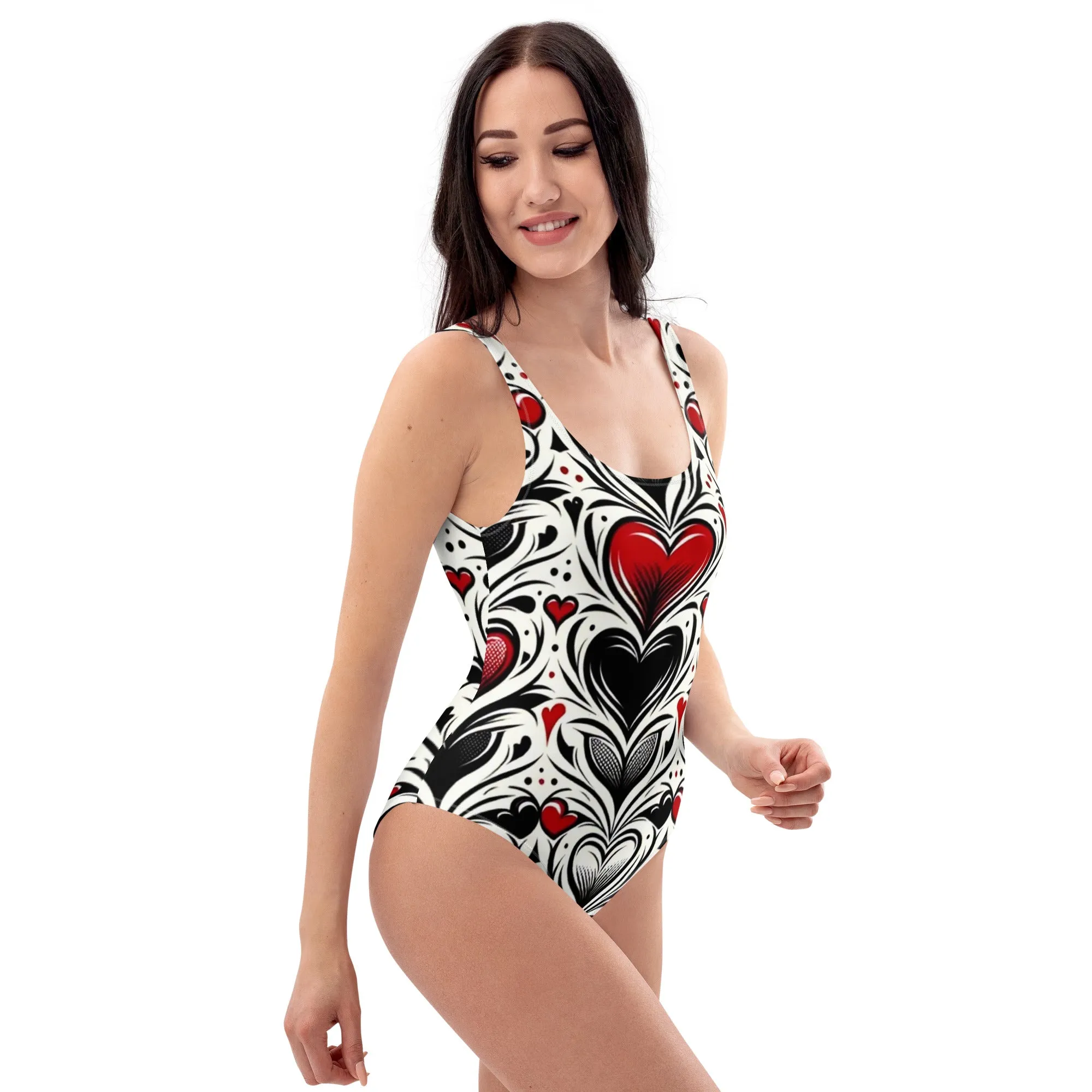 Trend4us Black Red Heart One-Piece Swimsuit
