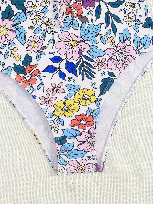 Trendy Floral Frill Push-Up One-Piece Swimsuit for Pool Parties