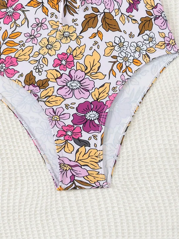 Trendy Floral Frill Push-Up One-Piece Swimsuit for Pool Parties