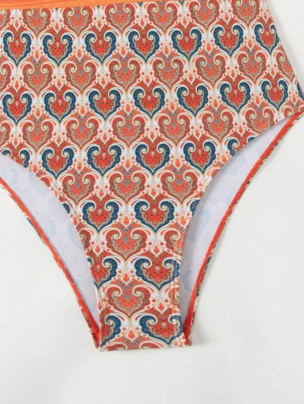 Trendy Paisley Ruffle One-Piece Swimwear with Tummy Control