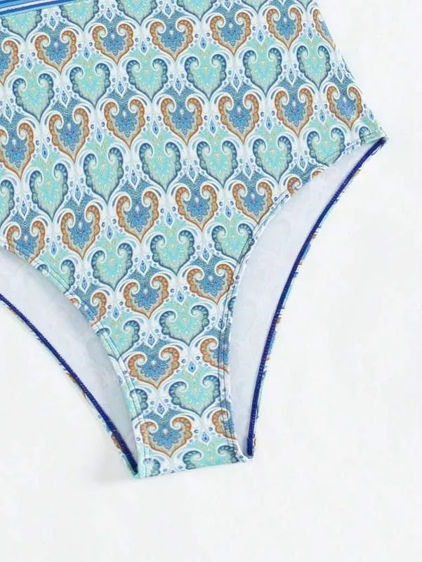 Trendy Paisley Ruffle One-Piece Swimwear with Tummy Control