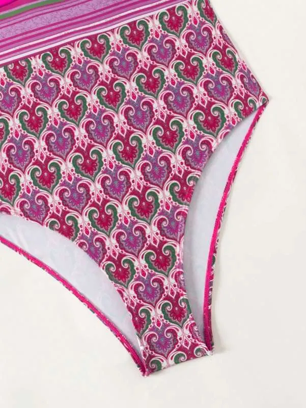 Trendy Paisley Ruffle One-Piece Swimwear with Tummy Control