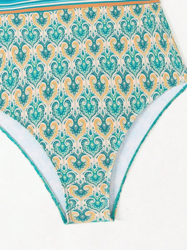 Trendy Paisley Ruffle One-Piece Swimwear with Tummy Control