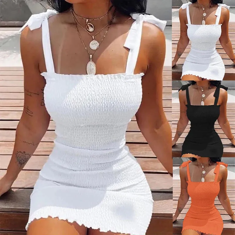 Trendy Solid Strap Short White Dresses Off Shoulder Mini Dress