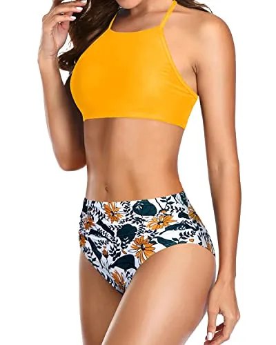 Triangle Bathing Suit With Tie Side String For Women Bikini-Yellow Floral