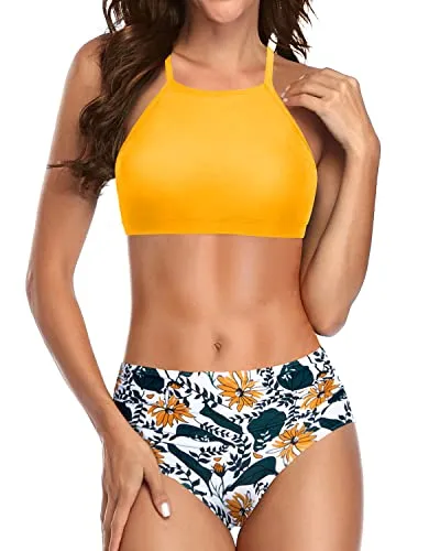 Triangle Bathing Suit With Tie Side String For Women Bikini-Yellow Floral