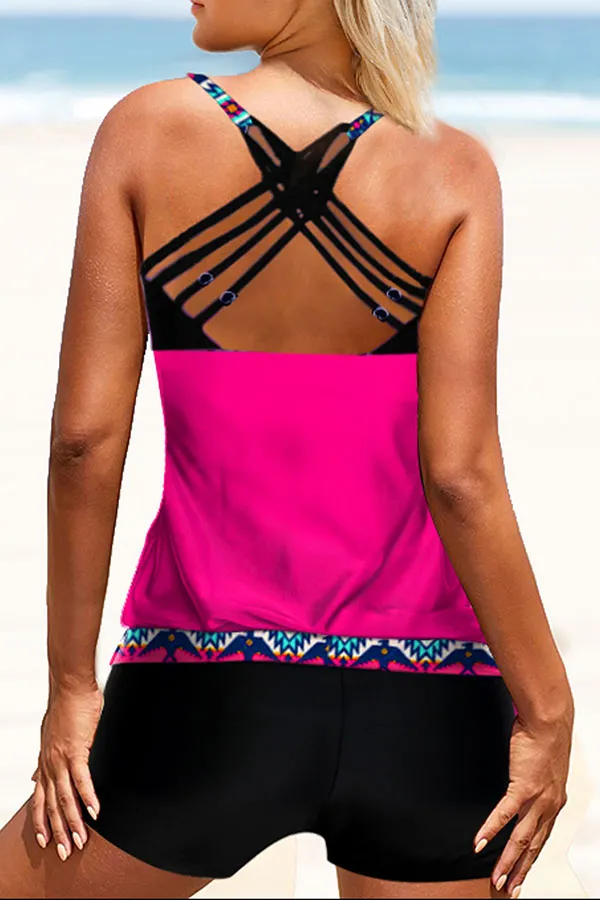 Tribal Print Patchwork Classic Shorts Tankini