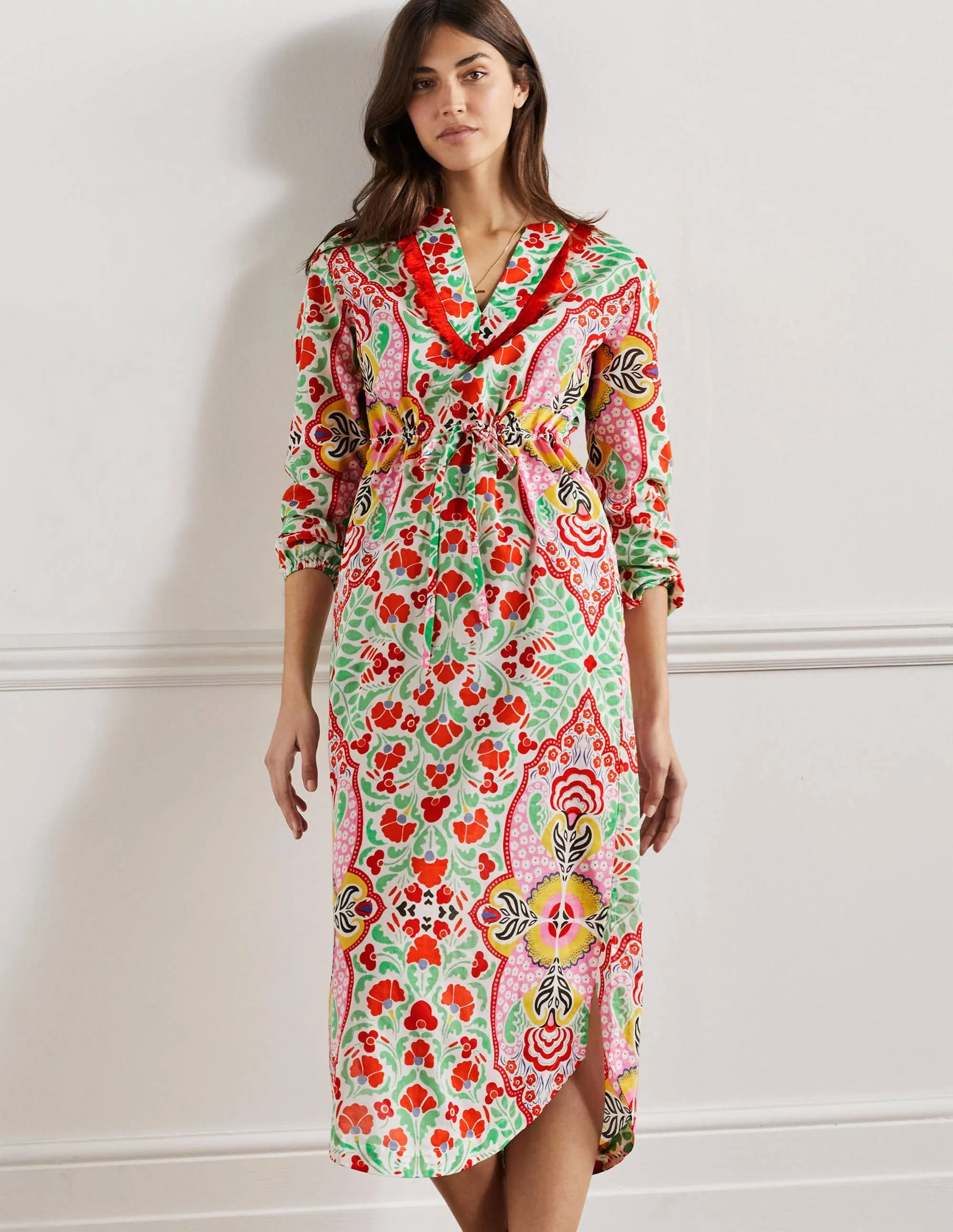 Trim Detail Kaftan Maxi Dress-Bright Papaya, Delicate Bud