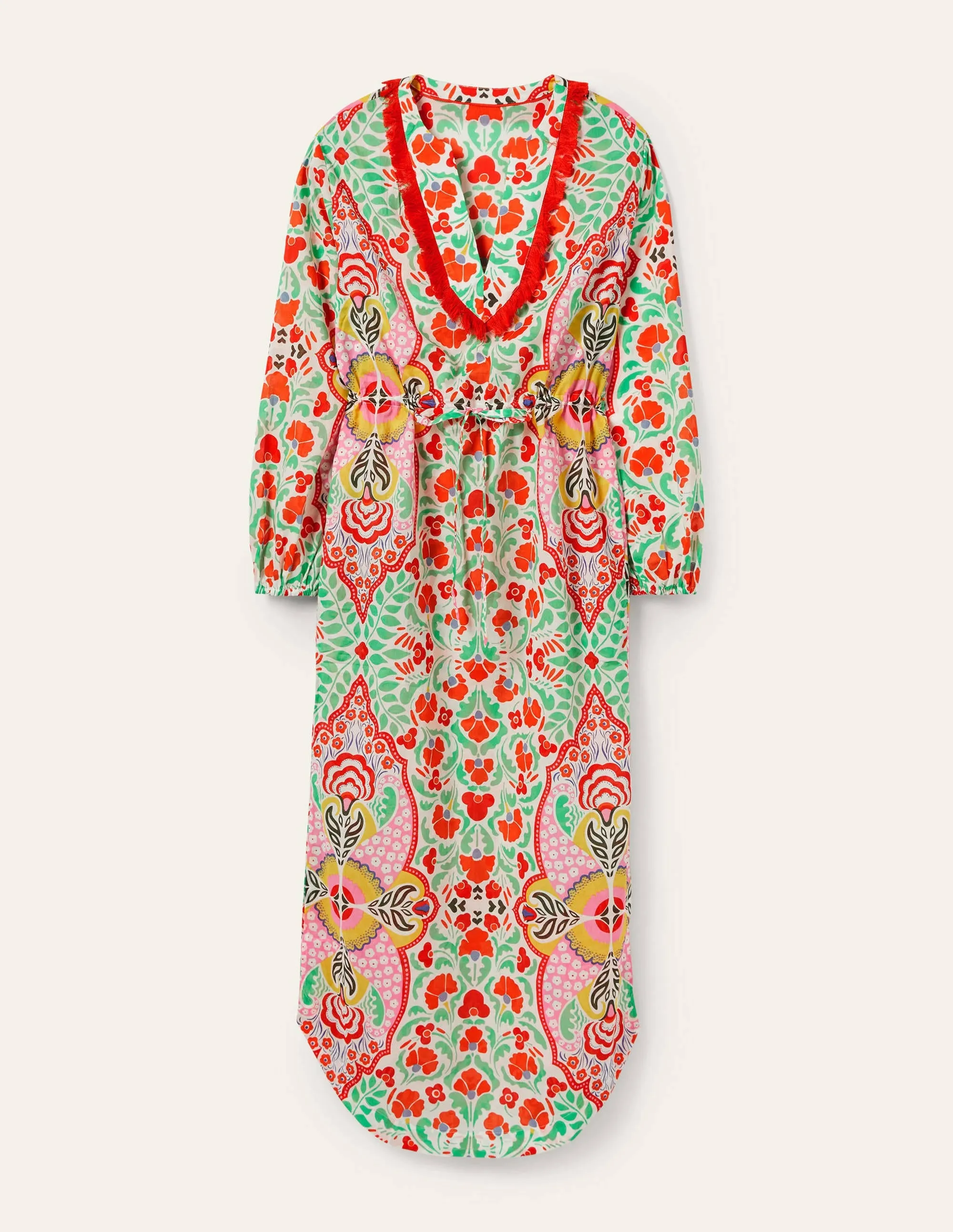 Trim Detail Kaftan Maxi Dress-Bright Papaya, Delicate Bud