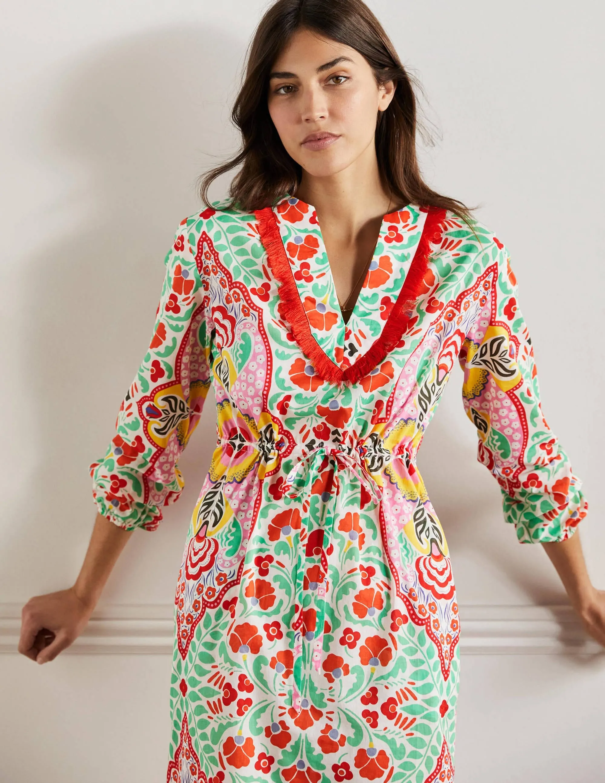 Trim Detail Kaftan Maxi Dress-Bright Papaya, Delicate Bud