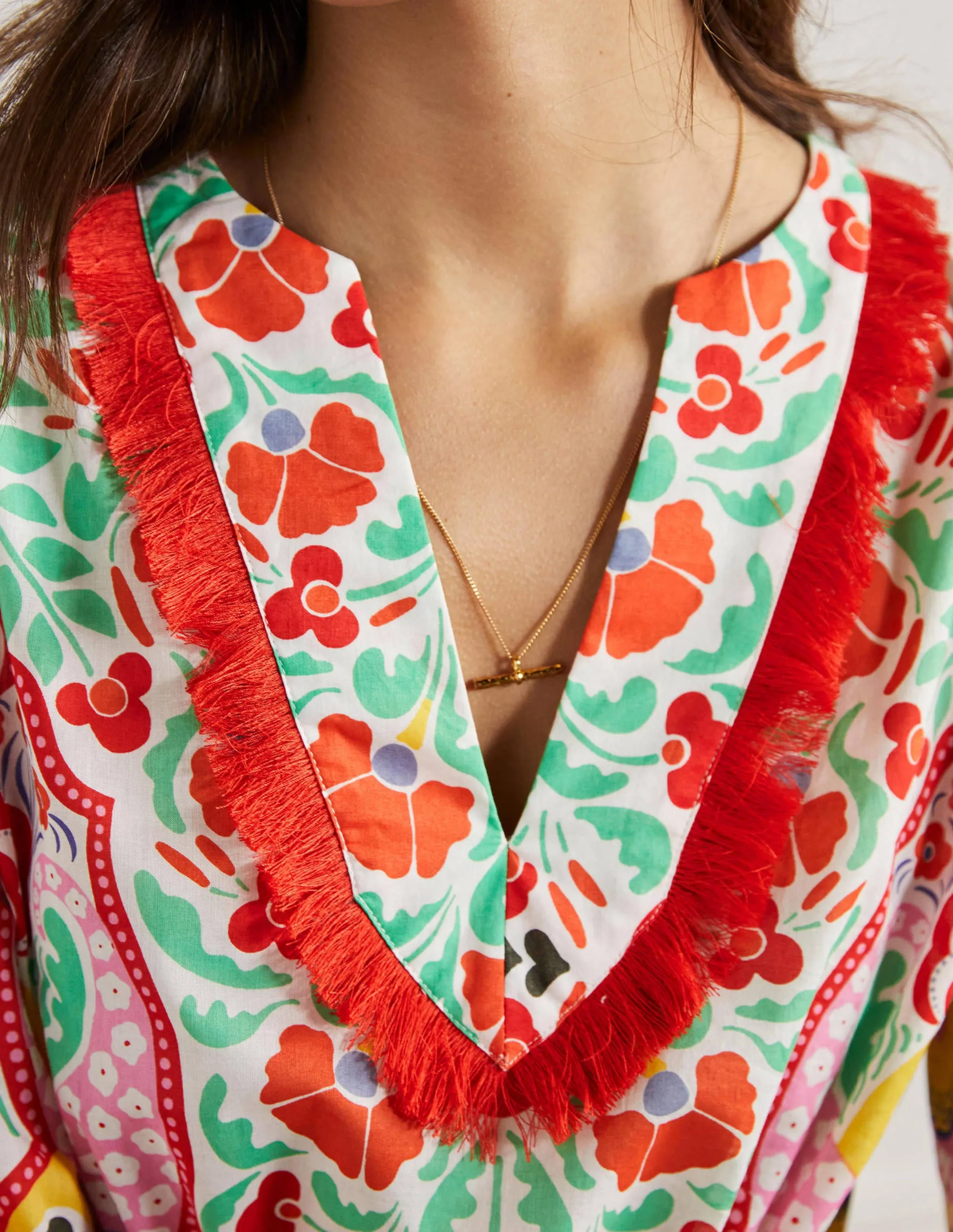 Trim Detail Kaftan Maxi Dress-Bright Papaya, Delicate Bud