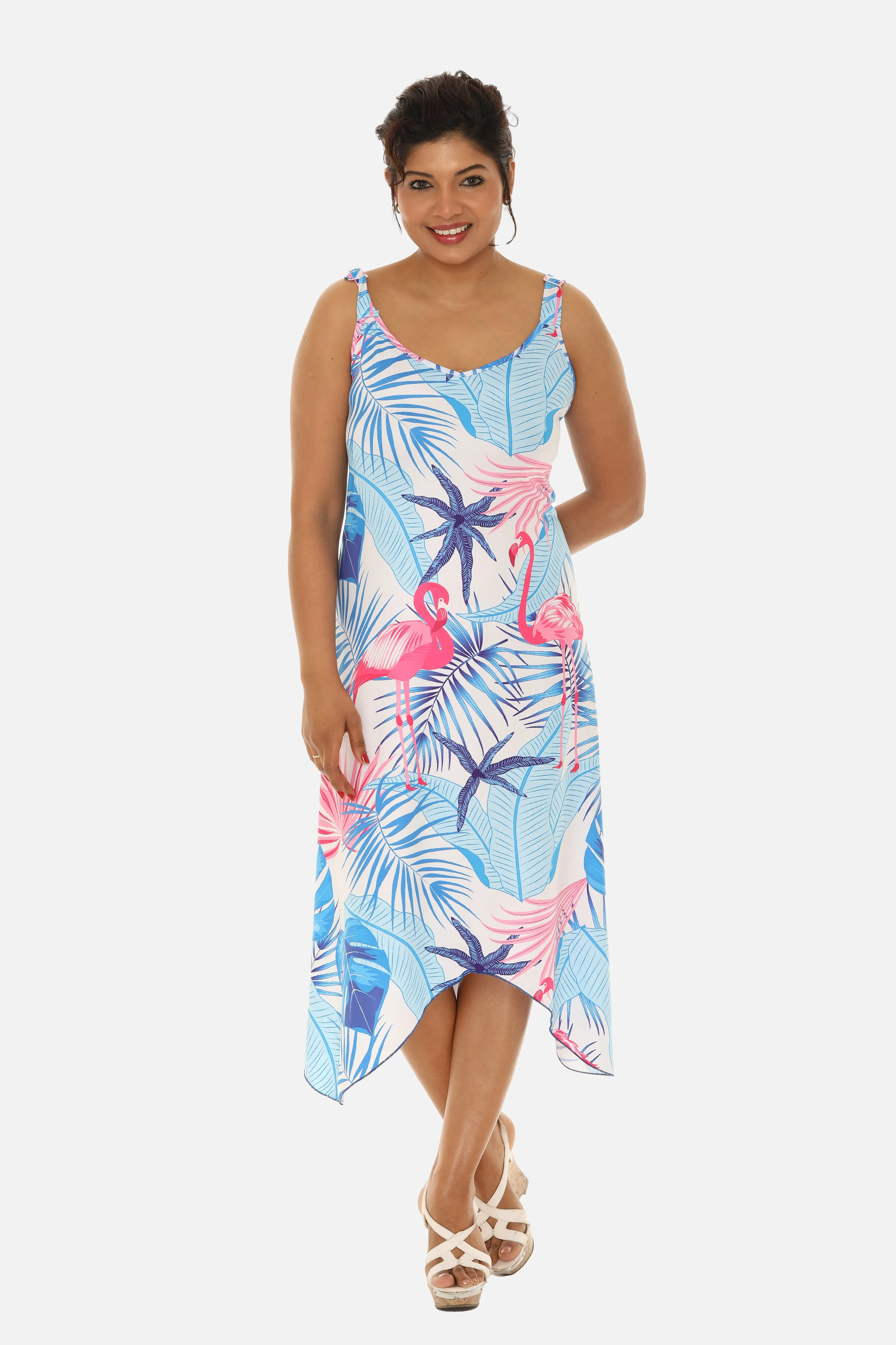Tropical Chevron Handkerchief Midi Dress For Women