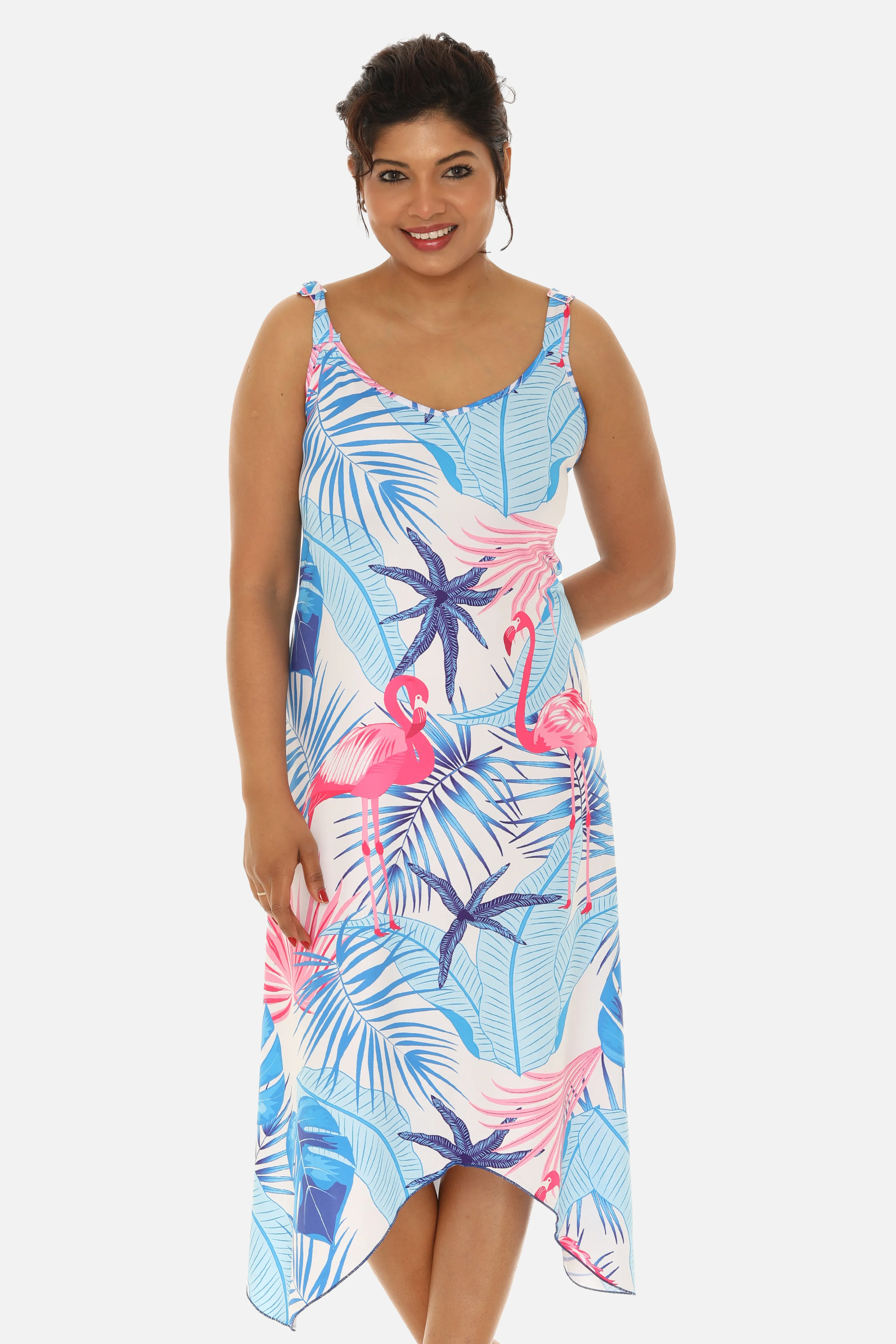 Tropical Chevron Handkerchief Midi Dress For Women