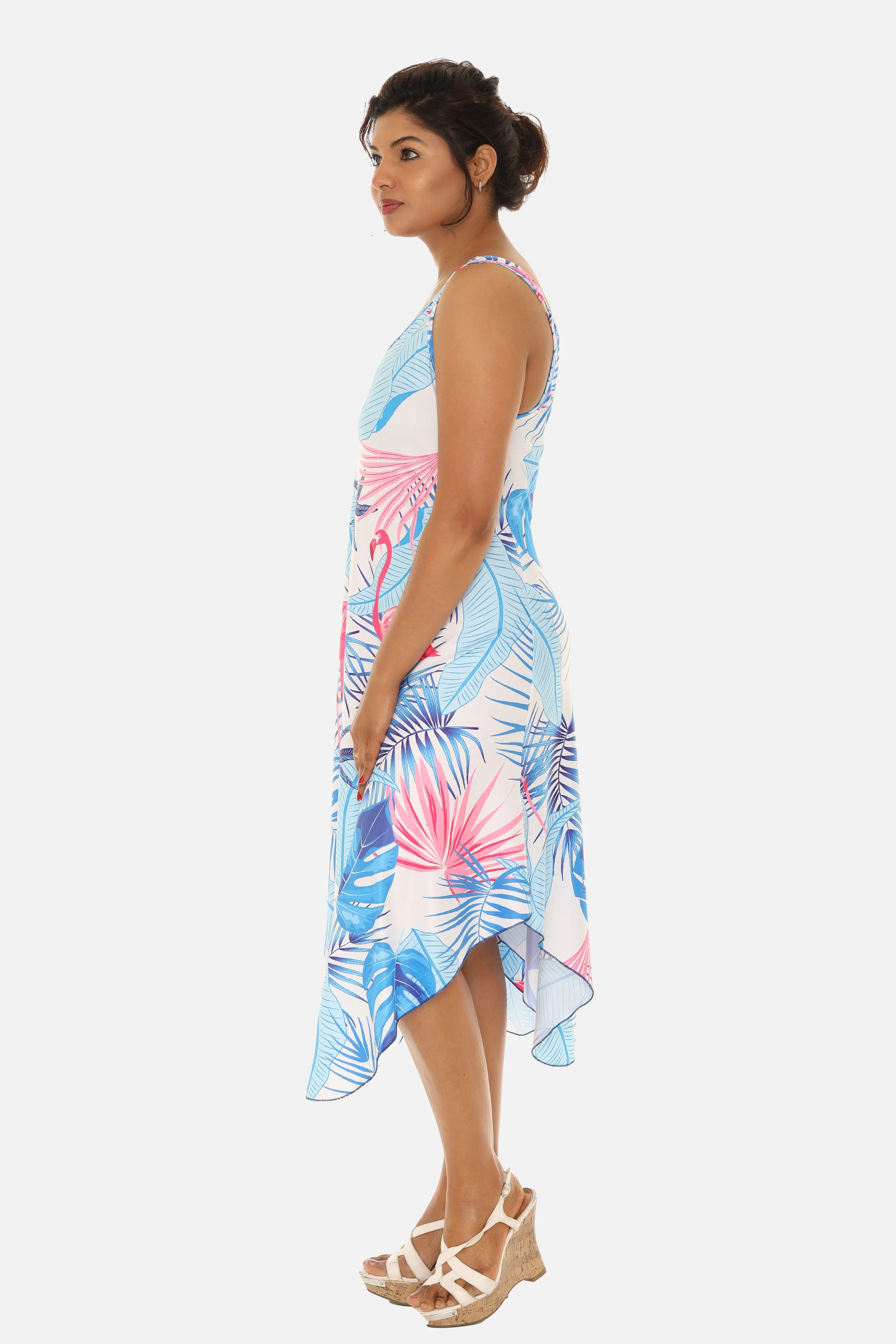 Tropical Chevron Handkerchief Midi Dress For Women