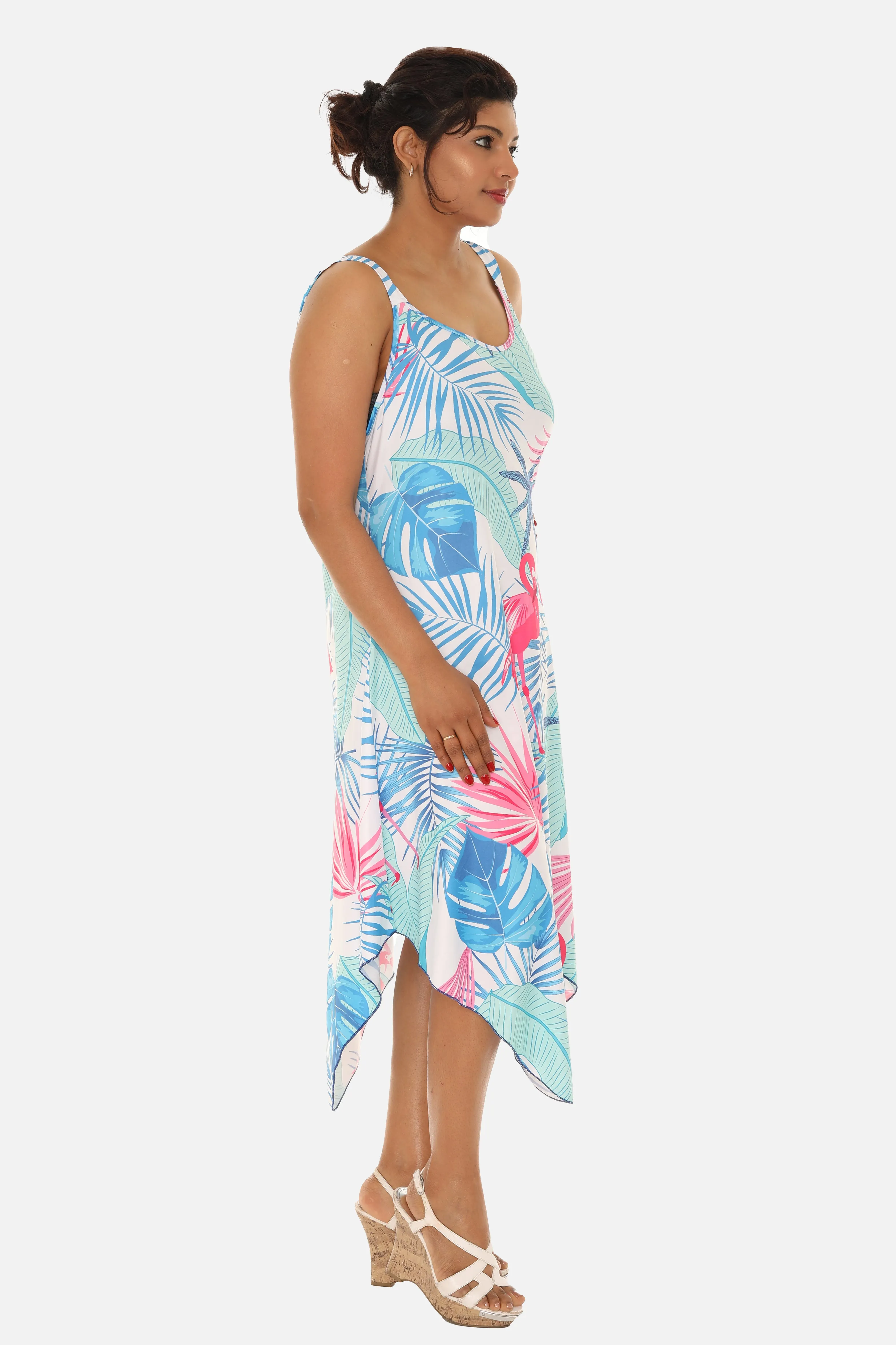 Tropical Chevron Handkerchief Midi Dress For Women
