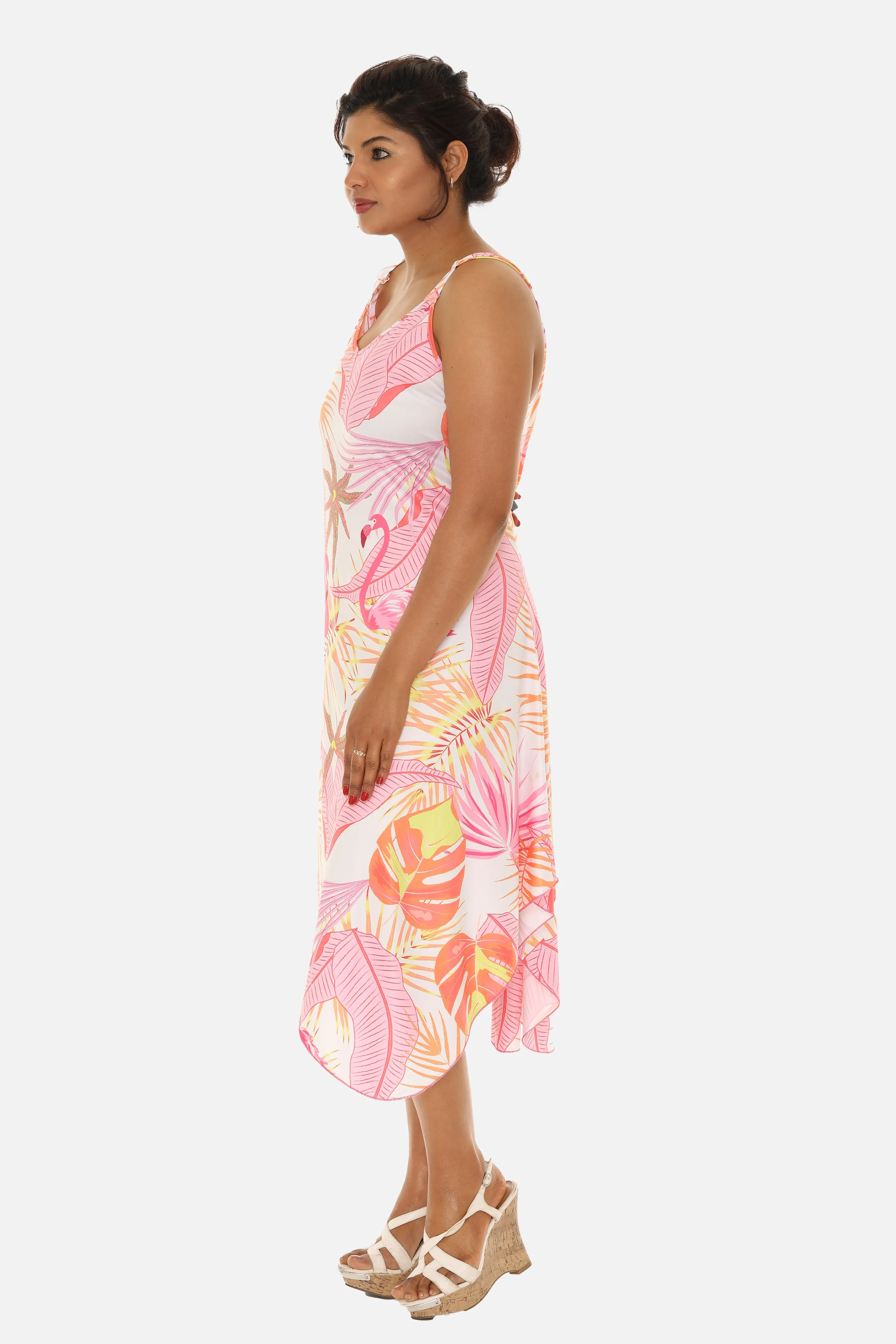 Tropical Chevron Handkerchief Midi Dress For Women