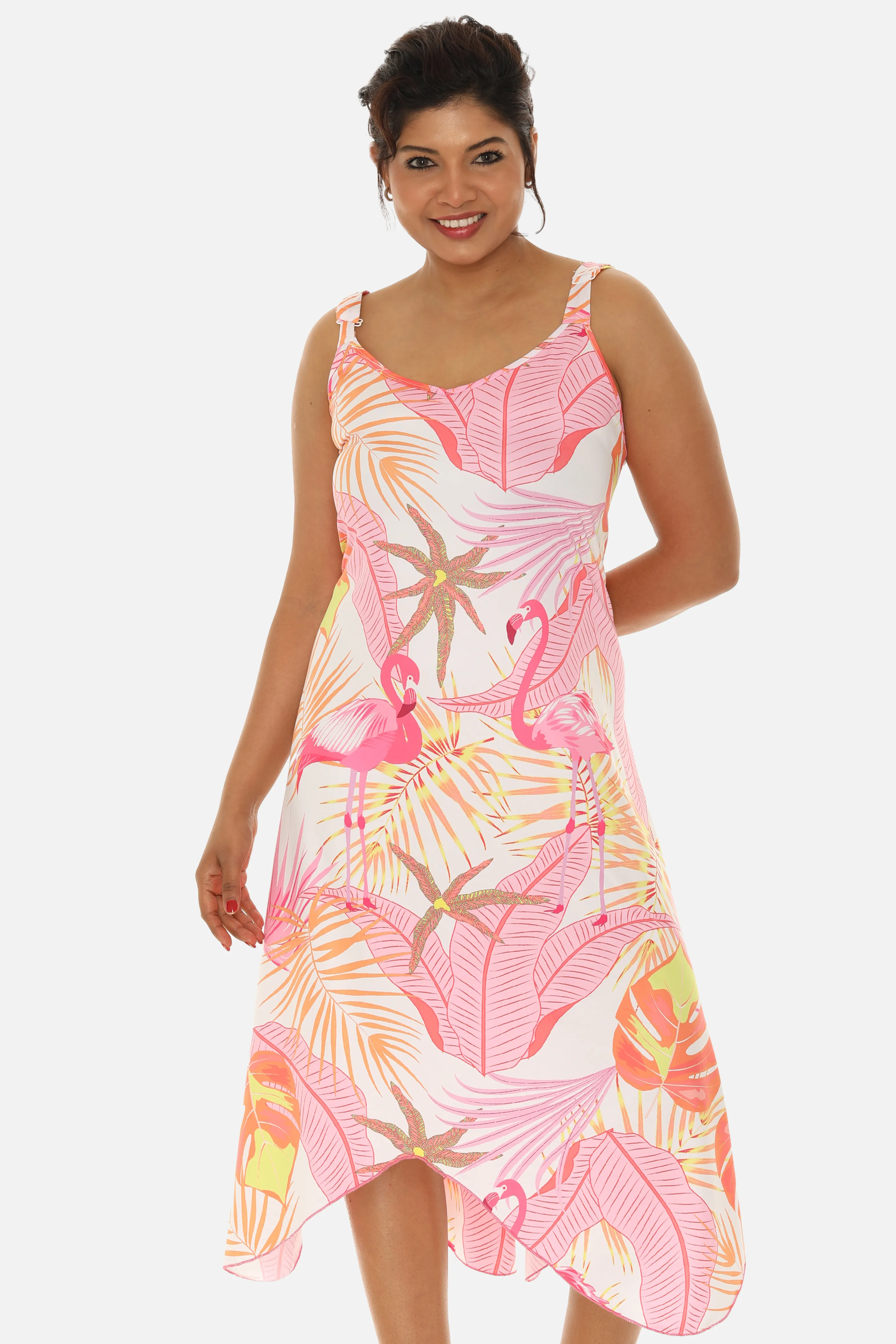 Tropical Chevron Handkerchief Midi Dress For Women
